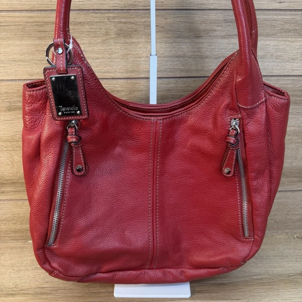 Vintage Tignanello Bright Cherry Red Pebbled Leather Shoulder Bag Purse Hobo